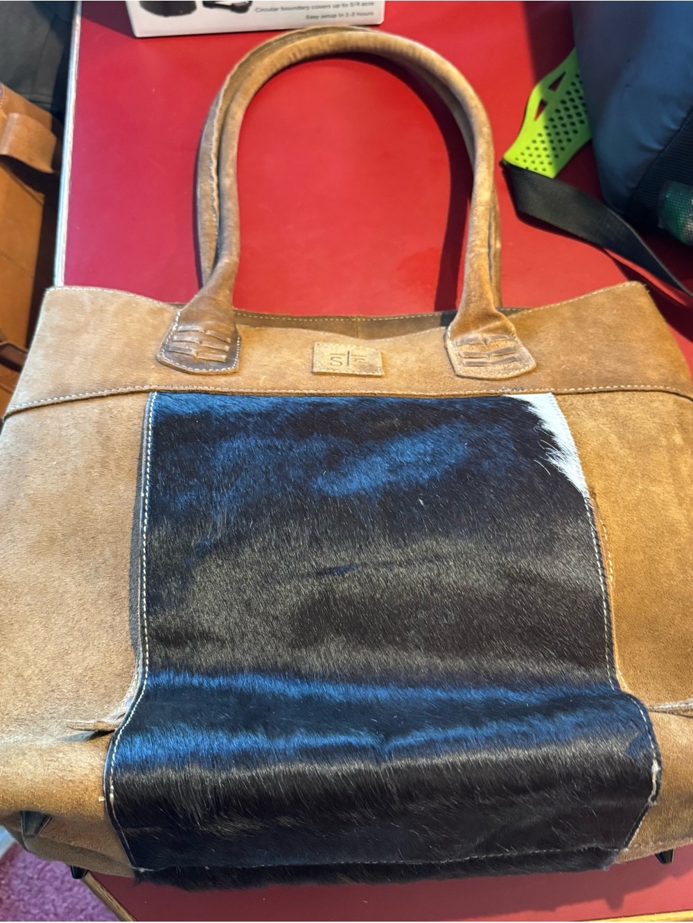 STS Ranchwear Two-Tone Suede and Haircalf Tote in Tan and Black